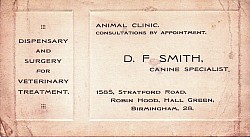 Dennis Smith's veterinary business card